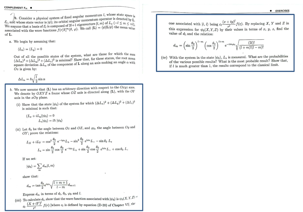 Complement F 79 Consider A Physical System Of Fixed Angular Momentum I Whose State Space Is E And Whose State Vector 1