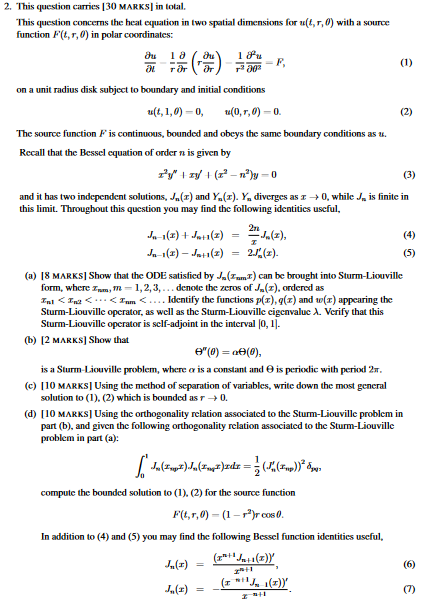 2 This Question Carries 30 Marks In Total This Question Concerns The Heat Equation In Two Spatial Dimensions For U T 1