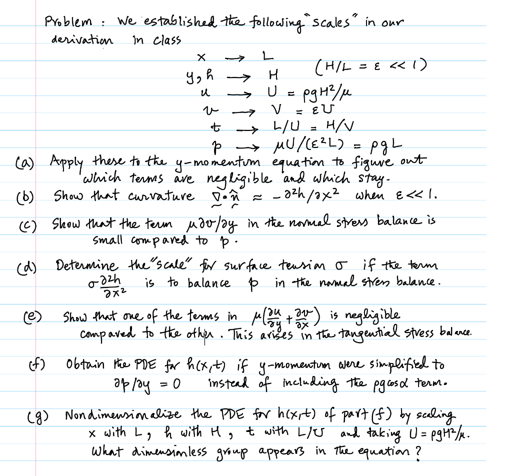Problem We Established The Following Scales In Our Derivation In Class X Hil 1 Y H H U U V E U H V T L U P 1
