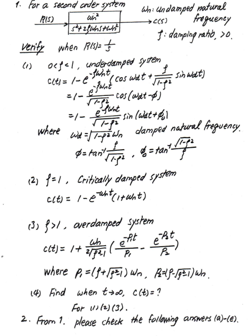1 For A Second Order System Ris Win 5 2gunstun Verify When Ris 1 Wh Undamped Natural Frequency C 5 1 1