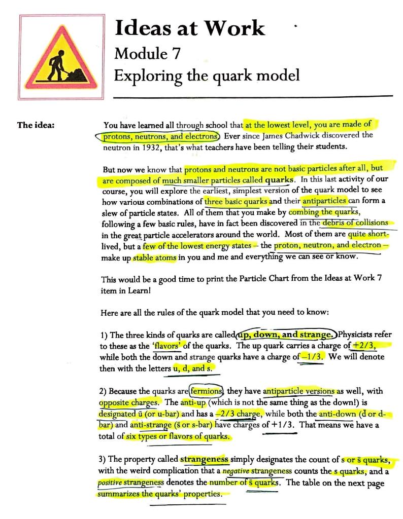 Exploring The Quark Model Please Help As Soon As Possible And Give Explanations If You Can Thank You So Much 1