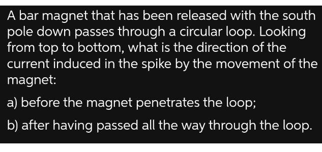A Bar Magnet That Has Been Released With The South Pole Down Passes Through A Circular Loop Looking From Top To Bottom 1