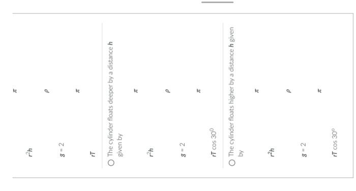 D Question 6 A Cylinder Of Radius R Floats Vertically In A Liquid Of Density The Surface Tension Of The Liquid Is T And 4