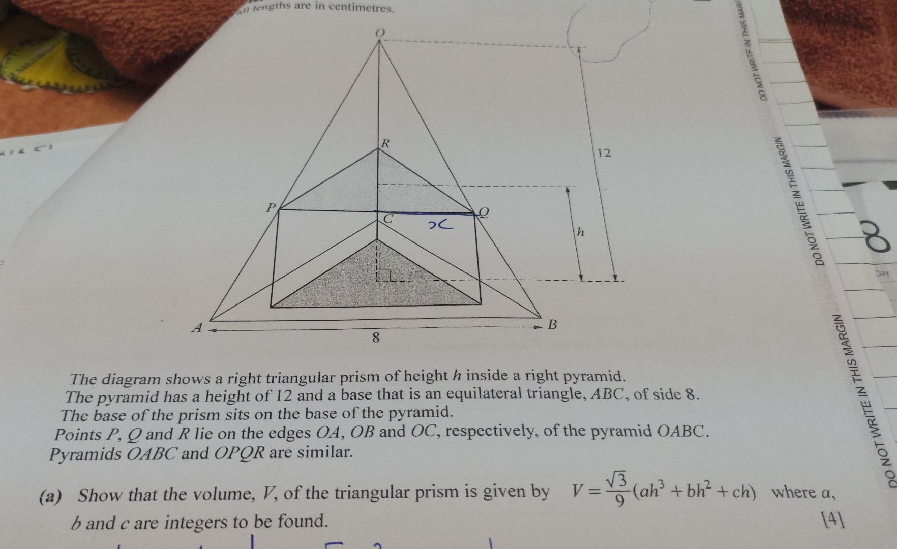 All Lengths Are In Centimetres R H Jet Swin291mm Ion Ou Mil Ci X B 8 The Diagram Shows A Right Triangular Prism Of Heig 1