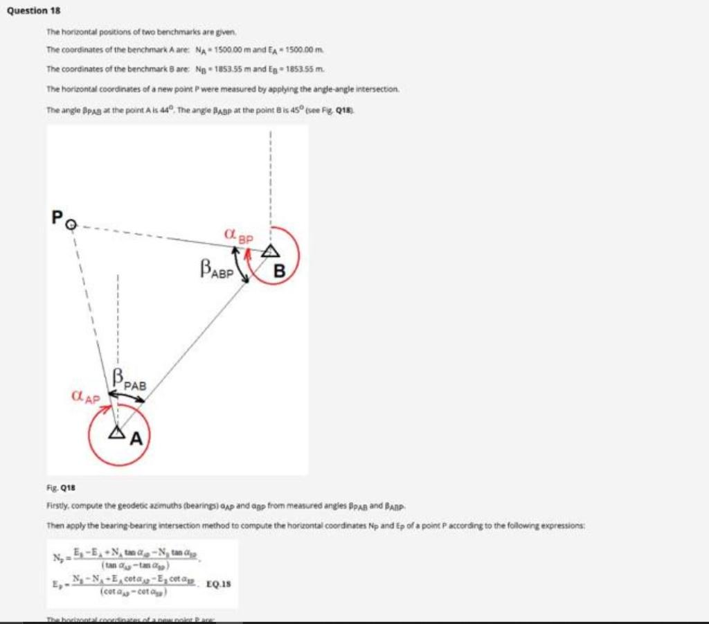 Question 18 The Horizontal Positions Of Two Benchmarks Are Given The Coordinates Of The Benchmark A Are Na 1500 00 M A 1