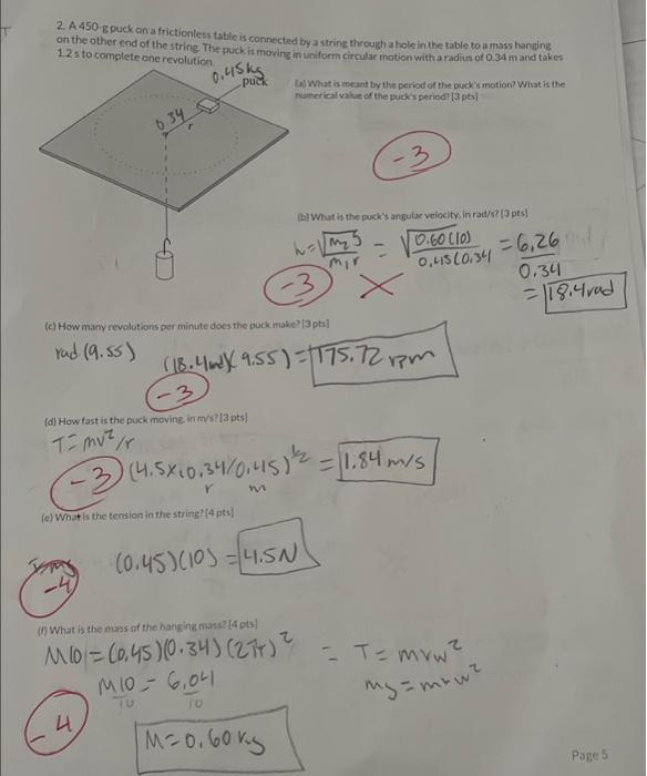 2 A 450 G Puck On A Frictionless Table Is Connected By A String Through A Hole In The Table To A Mass Hanging On The Ot 1