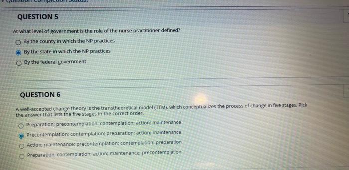 Question 5 At What Level Of Government Is The Role Of The Nurse Practitioner Defined By The County In Which The Np Prac 1