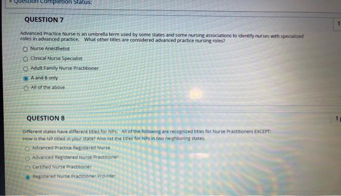 Question 5 At What Level Of Government Is The Role Of The Nurse Practitioner Defined By The County In Which The Np Prac 2