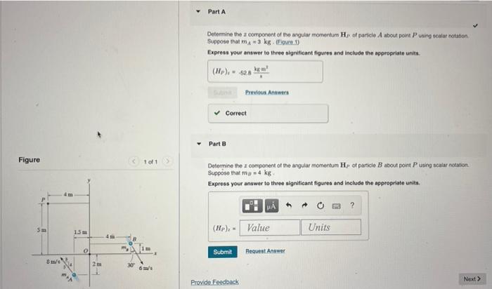 Figure Sm 8 15m 0 2m 4m 1 Of 1 6m 1 Part A Determine The Component Of The Angular Momentum H Of Particle A About Point 1