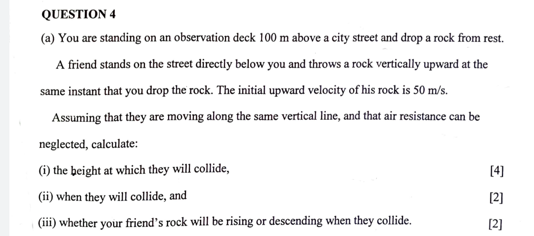Question 4 A You Are Standing On An Observation Deck 100 M Above A City Street And Drop A Rock From Rest A Friend Sta 1