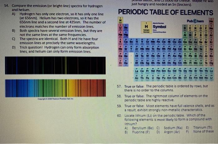 54 Compare The Emission Or Bright Line Spectra For Hydrogen And Helium A Hydrogen Has Only One Electron So It Has 1