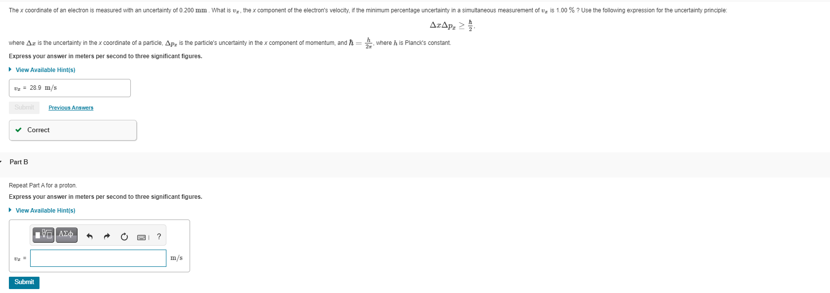 The X Coordinate Of An Electron Is Measured With An Uncertainty Of 0 200 Mm What Is V The X Component Of The Electron 1
