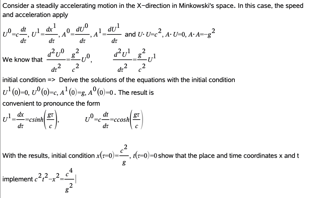Consider A Steadily Accelerating Motion In The X Direction In Minkowski S Space In This Case The Speed And Acceleratio 1