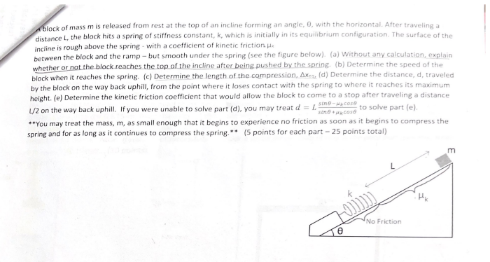 Block Of Mass M Is Released From Rest At The Top Of An Incline Forming An Angle 0 With The Horizontal After Traveling 1