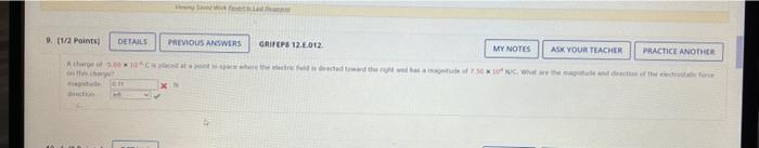 9 1 2 Points Details A Charge Of 300x10c On This Charge Veg Sa Previous Answers Grifeps 12 E 012 My Notes Ask Your T 1