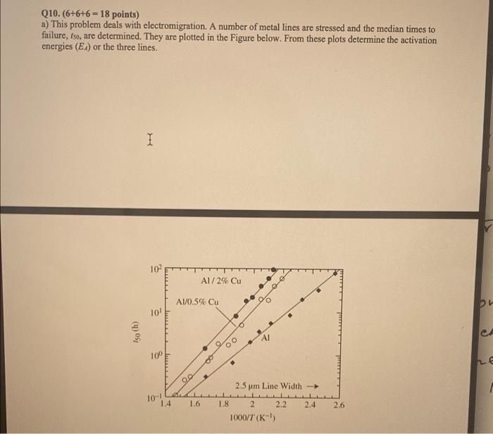 Q10 6 6 6 18 Points A This Problem Deals With Electromigration A Number Of Metal Lines Are Stressed And The Median 1