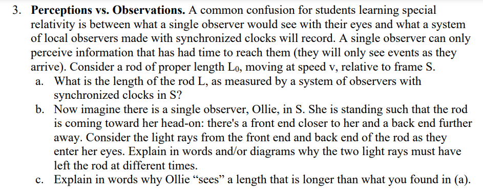 3 Perceptions Vs Observations A Common Confusion For Students Learning Special Relativity Is Between What A Single Ob 1
