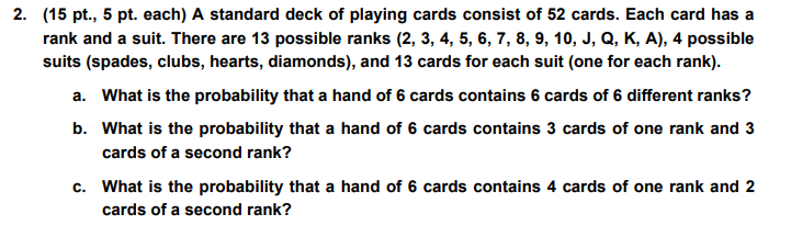 2 15 Pt 5 Pt Each A Standard Deck Of Playing Cards Consist Of 52 Cards Each Card Has A Rank And A Suit There Are 1