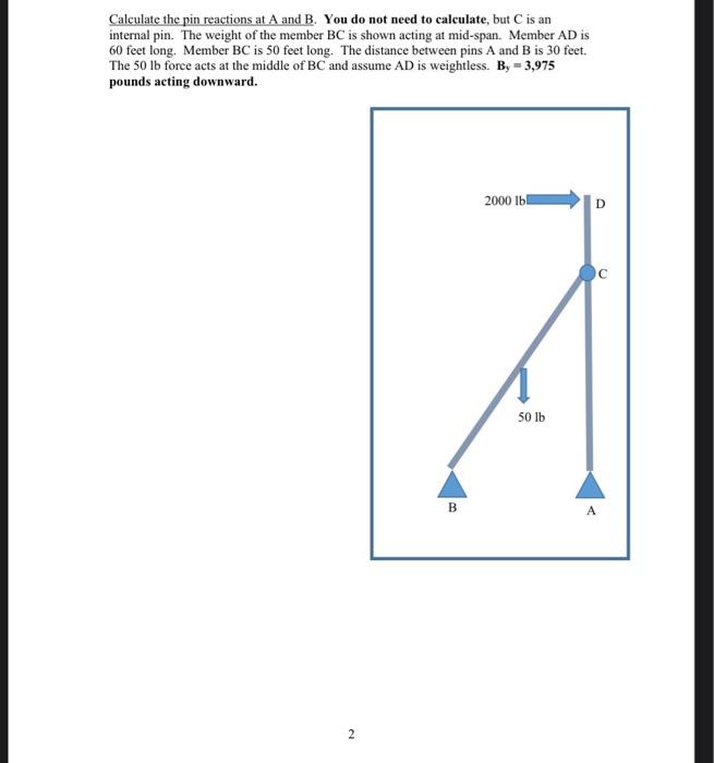 Calculate The Pin Reactions At A And B You Do Not Need To Calculate But C Is An Internal Pin The Weight Of The Member 1