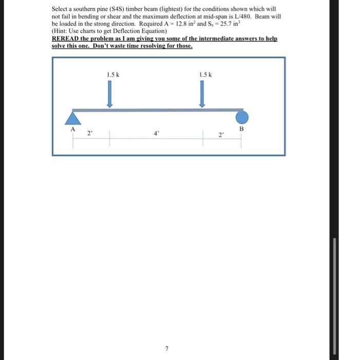 Select A Southern Pine S4s Timber Beam Lightest For The Conditions Shown Which Will Not Fail In Bending Or Shear And 1