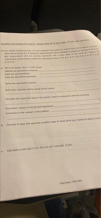Detailed Calculations 23 And 24 Please Show All Of Your Moth 17 Pts Each Question Be Ac That 23 In A Certain Chemical 1