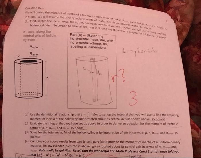 Question 02 We Will Derive The Moment Of Inertia Of A Hollow Cylinder Of Inner Radius Router Radius R And Height H 1