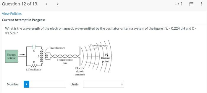1 E Question 12 Of 13 View Policies Current Attempt In Progress What Is The Wavelength Of The Electromagnetic Wave Emi 1