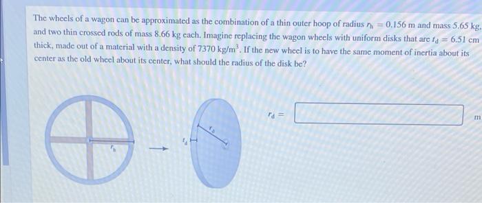 The Wheels Of A Wagon Can Be Approximated As The Combination Of A Thin Outer Hoop Of Radius N 0 156 M And Mass 5 65 Kg 1