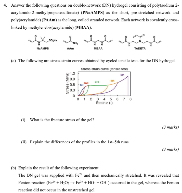 4 Answer The Following Questions On Double Network Dn Hydrogel Consisting Of Poly Sodium 2 Acrylamido 2 Methylpropan 1