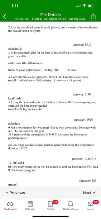 1 11 File Details Chem 120 Fund Of Col Chem 3765 Spring 2022 2 Use The Calculated Value From 1 Above And The Ma 1