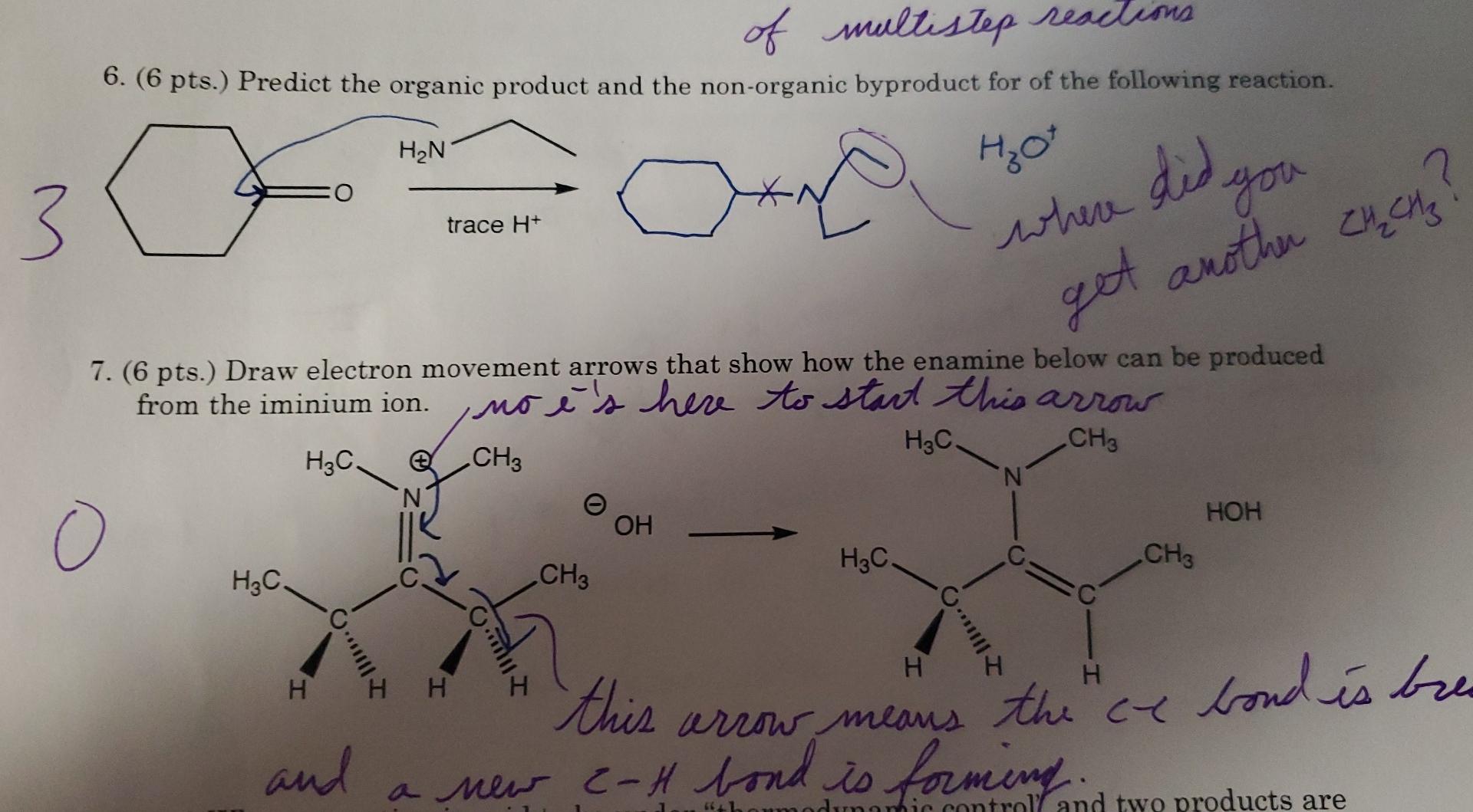 Of Multistep Reactions 6 6 Pts Predict The Organic Product And The Non Organic Byproduct For Of The Following Reacti 1