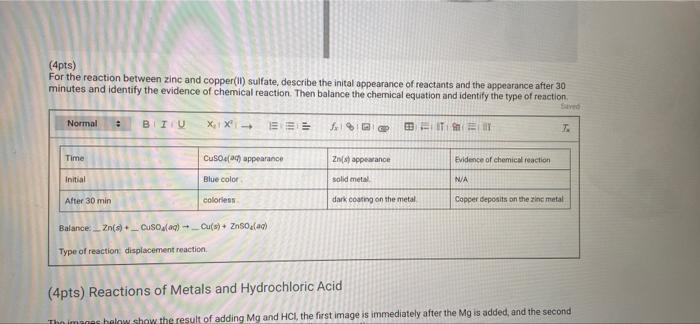 4pts For The Reaction Of Hydrogen Peroxide Describe The Reactant Appearance And Identify The Evidence Of Chemical Rea 6