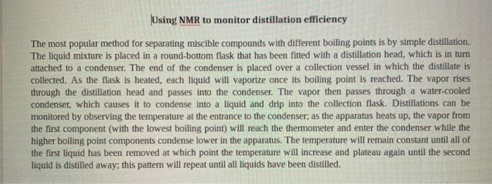 Using Nmr To Monitor Distillation Efficiency The Most Popular Method For Separating Miscible Compounds With Different Bo 1