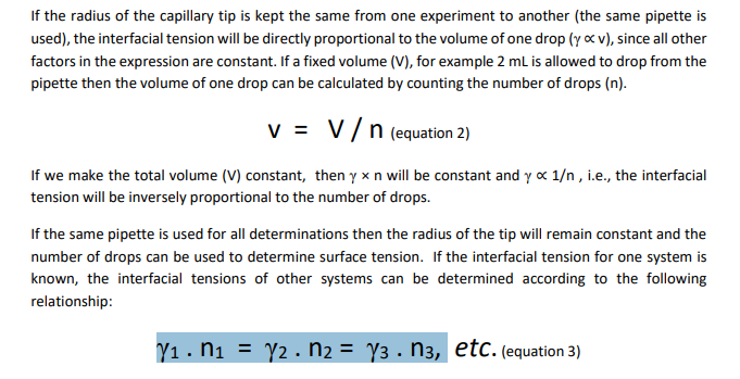 Calculate Surface Tension Using Drop Volume Method Counting Drops A Distilled Water 50 Drops Surface Tension 64 B 5 1
