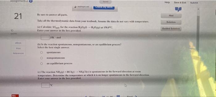 Assignment 3 1 21 10 Ebook Licences Mc Check My Work Be Sure To Answer All Parts Take All The Thermodynamic Data From Y 1