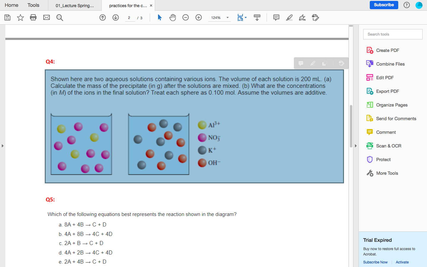 Home Tools H 01 Lecture Spring Practices For The C X 2 3 124 In D Q4 Shown Here Are Two Aqueous Solution 1
