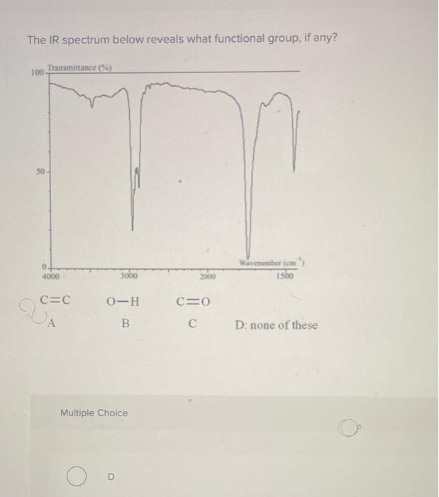 The Ir Spectrum Below Reveals What Functional Group If Any Transmittance 100 50 Wavenumber Cm 1500 D None Of Th 1