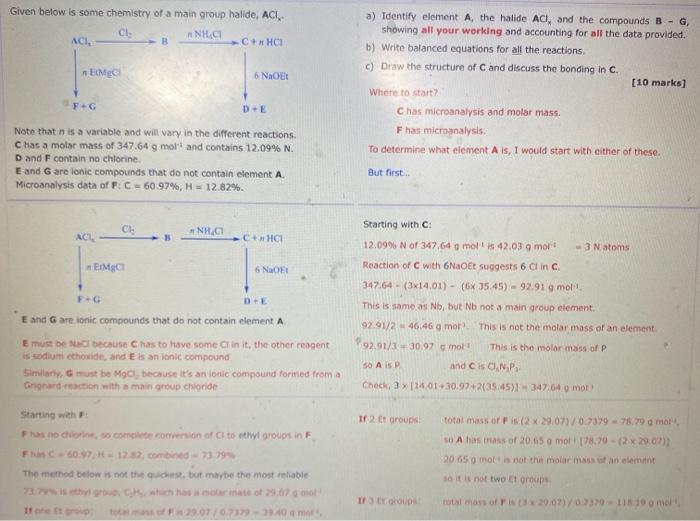 Question One Given Below Is Some Chemistry Of A Main Group Element A C D E Ho Me Nf Cif N F In H A F G 2hci Bf3 N 2