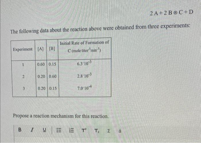 Kinetics Quiz 2a 2b C D The Following Data About The Reaction Above Were Obtained From Three Experiments Initial Rate O 3
