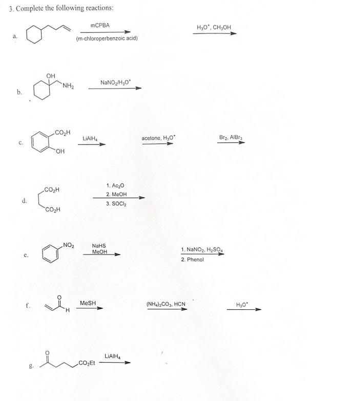 3 Complete The Following Reactions 1