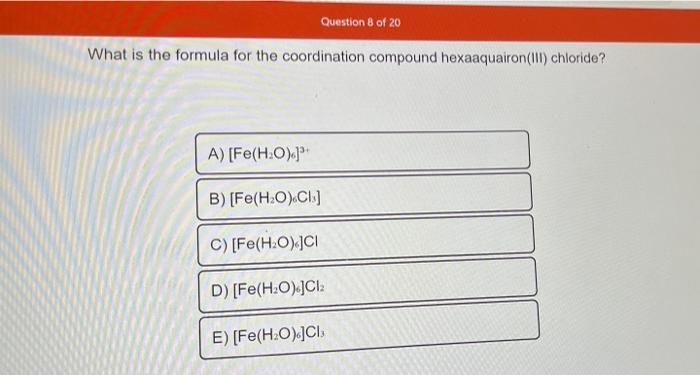 Question 20 Of 20 What Is The Charge Of The Complex Formed By A Cobalt Iii Metal Ion Coordinated To Three Ethylenedia 3