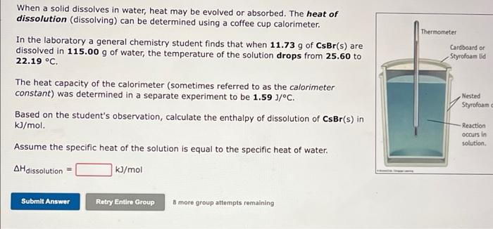 When A Solid Dissolves In Water Heat May Be Evolved Or Absorbed The Heat Of Dissolution Dissolving Can Be Determined 1
