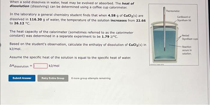 When A Solid Dissolves In Water Heat May Be Evolved Or Absorbed The Heat Of Dissolution Dissolving Can Be Determined 1
