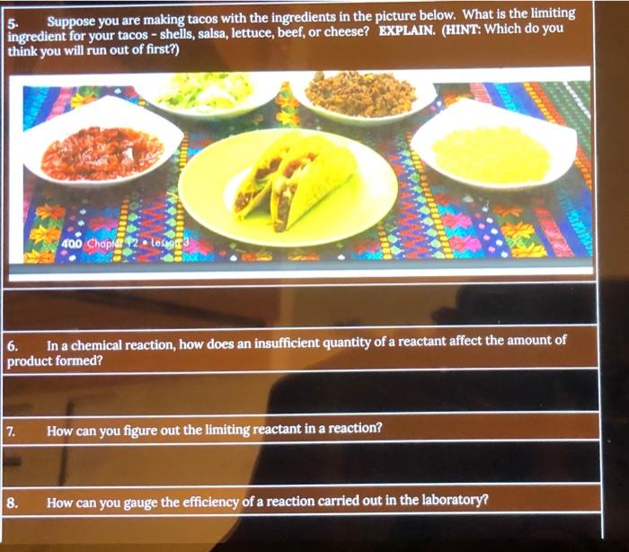 5 Suppose You Are Making Tacos With The Ingredients In The Picture Below What Is The Limiting Ingredient For Your Taco 1