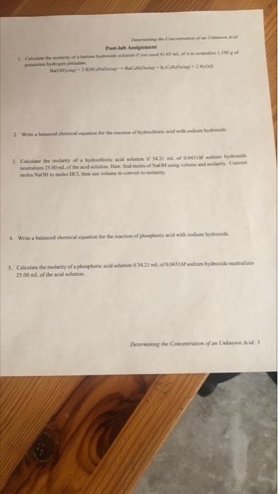 Laboratory Worksheet Molar Concentration Of Naolt Solution Om Last Work Mell Unknown Acid Id Number 27 Acid Identity A 2