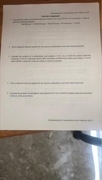 Laboratory Worksheet Molar Concentration Of Nasution Islast Werk Tra Hcl Unknown Acid Id Number Acidity Ask Your Ach 5