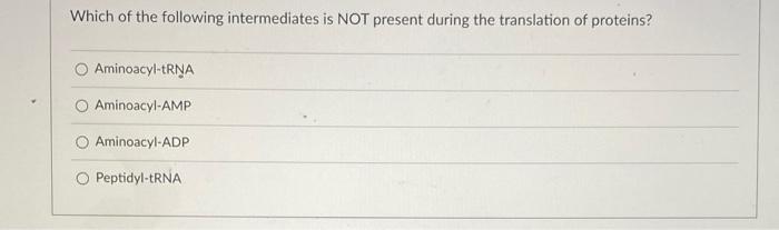 Which Of The Following Intermediates Is Not Present During The Translation Of Proteins Aminoacyl Trna Aminoacyl Amp Ami 1