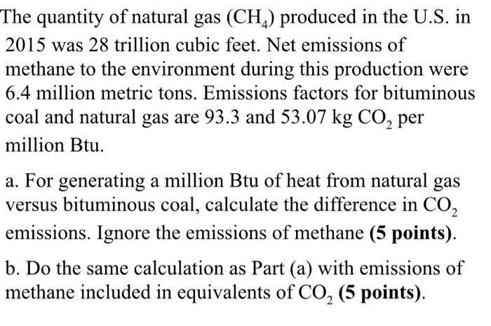 The Quantity Of Natural Gas Ch Produced In The U S In 2015 Was 28 Trillion Cubic Feet Net Emissions Of Methane To T 1