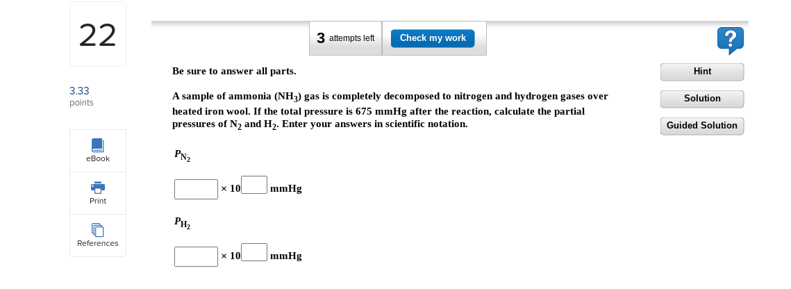 22 3 33 Points Ebook Print References 3 Attempts Left Check My Work Be Sure To Answer All Parts A Sample Of Ammonia Nh 1
