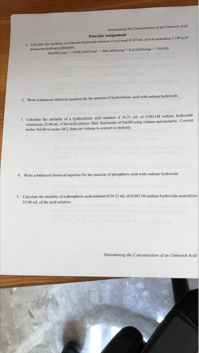 Laboratory Worksheet Molar Concentration Of Naoh Solution From Last Week 0 0997 Unknown Acid Id Number Acid Identity 2